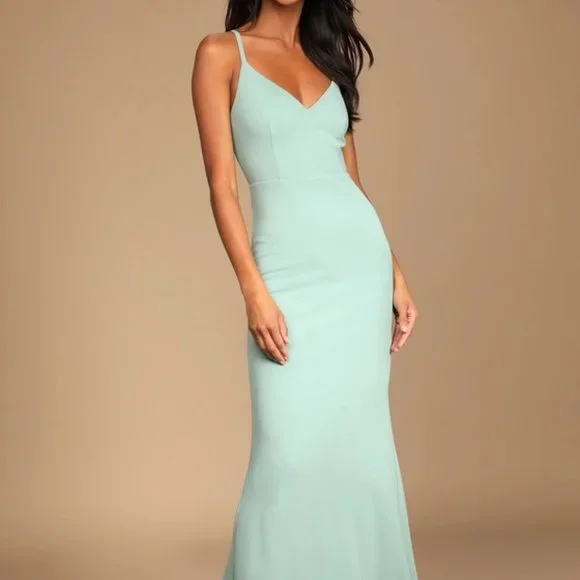 fitted lace wedding dress Seafoam Square Neck Criss Cross Back Maxi Dress main image 1